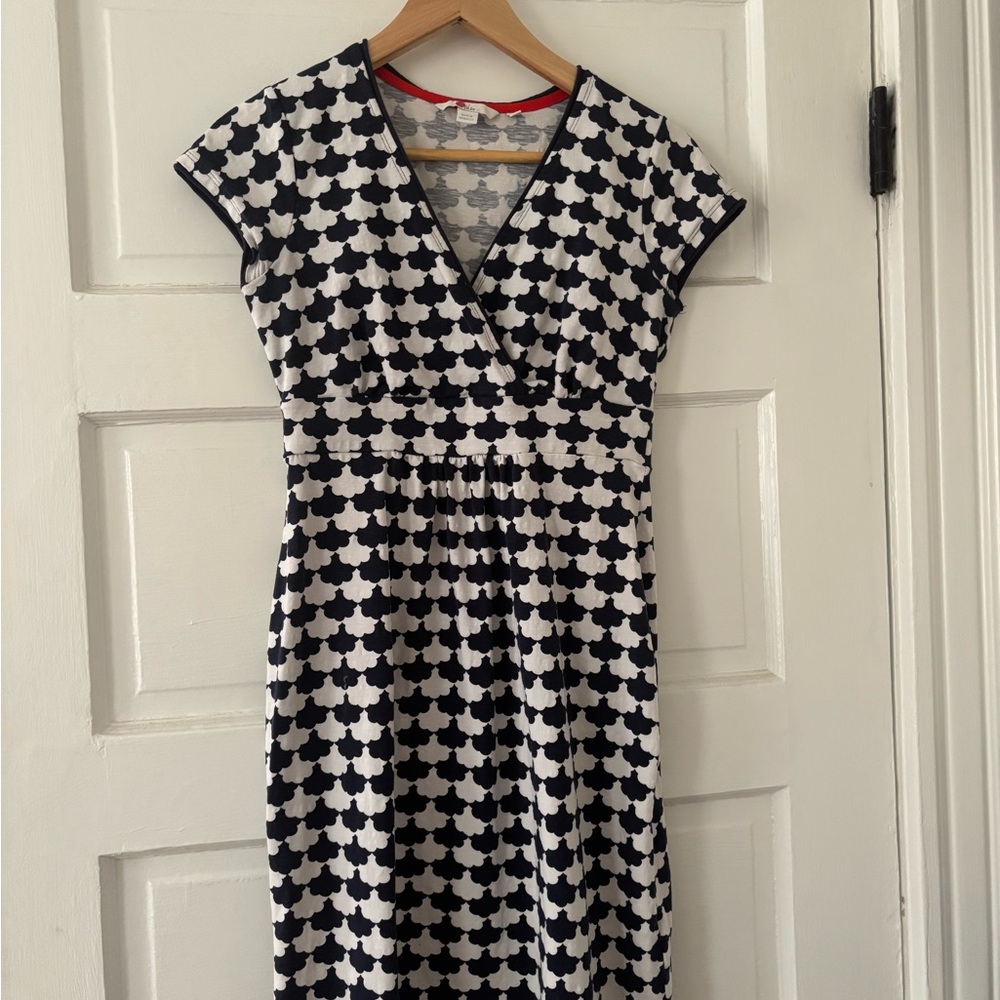 Boden Navy and White Patterned Midi Dress 4P